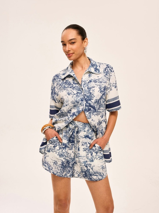 Commense Pants - Commense Printed Contrast Trim Shorts Set